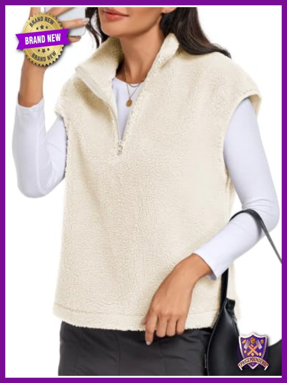 Fleece Vest Mock Neck Sleeveless 1/4 Zip Up Fuzzy Sherpa Jacket